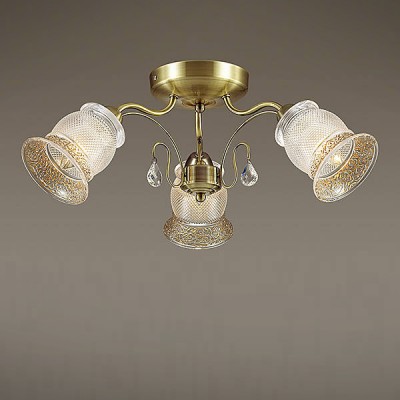 Светильник Lumion 3415/3C Светильник Lumion 3415/3CПотолочные<br>В серии Rakella используются эффектные стеклянные плафоны с рифлением и орнаментом, декорированным золотой покраской. Благодаря плафонам свет будет мягким и комфортным с приятным золотистым эффектом.<br><br>Установка на натяжной потолок: Да<br>S освещ. до, м2: 9<br>Крепление: Потолочное<br>Тип лампы: Накаливания / энергосбережения / светодиодная<br>Тип цоколя: E14<br>Количество ламп: 3<br>MAX мощность ламп, Вт: 60<br>Диаметр, мм мм: 580<br>Высота, мм: 230