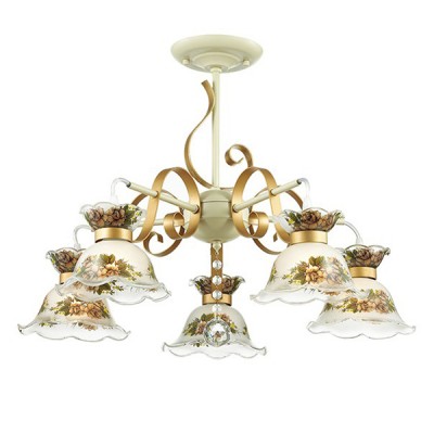 Светильник Lumion 3425/5C Светильник Lumion 3425/5CПотолочные<br>Серия Perraina - это очарование стиля прованс в его наилучшем проявлении. В серии гармонично используется сочетание белого с золотом, сочный растительный орнамент на стекле молочного цвета.<br><br>Установка на натяжной потолок: Да<br>S освещ. до, м2: 15<br>Крепление: Потолочное<br>Тип лампы: Накаливания / энергосбережения / светодиодная<br>Тип цоколя: E14<br>Количество ламп: 5<br>MAX мощность ламп, Вт: 60<br>Диаметр, мм мм: 610<br>Высота, мм: 410