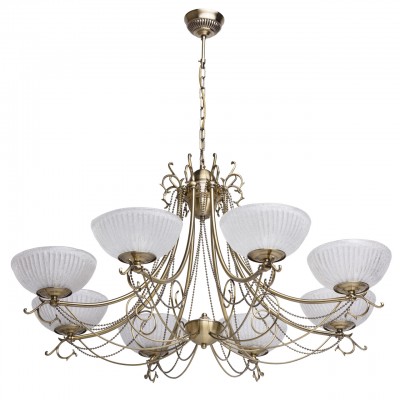 Люстра Mw light 347017708 Фелиция Люстра Mw light 347017708 ФелицияПодвесные<br>Описание модели 347017708: Грациозная люстра из коллекции «Фелиция» - для ценителей аристократичной классики. Металлическое основание гальванизировано в цвет античной бронзы. Рожки плавно изогнуты и мягко спускаются к плафонам из рифленого стекла, выполненных в виде элегантных чаш и декорированных стеклянной крошкой. Завершает композицию металлические бусы в цвет основания. Эта благородная, легкая, воздушная люстра подчеркнет изящный вкус её обладателя. Рекомендуемая площадь освещения порядка 24 кв.м.<br><br>Установка на натяжной потолок: Да<br>S освещ. до, м2: 24<br>Крепление: Крюк<br>Тип лампы: Накаливания / энергосбережения / светодиодная<br>Тип цоколя: E27<br>Количество ламп: 8<br>MAX мощность ламп, Вт: 60<br>Диаметр, мм мм: 1000<br>Длина цепи/провода, мм: 300<br>Высота, мм: 1000<br>Цвет арматуры: бронзовый<br>Общая мощность, Вт: 480