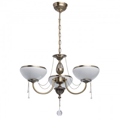 Светильник Mw-light 347019003 Светильник Mw-light 347019003Подвесные<br>347019003 - это По-царски грациозная люстра из коллекции «Фелиция» станет достойным украшением гостиной или любой другой комнаты, оформленной в классическом стиле. Основание из металла цвета античной бронзы подчеркнуто широкими чашами плафонов из глянцевого рифленого стекла. Белый тон дополнен металлической окантовкой в цвет основания, придающей дизайну завершенность. Резные элементы, украшающие центральную часть и розетки светильника, а также декоративные цепочки с хрустальными подвесами придают люстре неповторимое очарование.<br><br>S освещ. до, м2: 9<br>Тип товара: Люстра<br>Тип лампы: накаливания / энергосбережения / LED-светодиодная<br>Тип цоколя: E27<br>Количество ламп: 3<br>MAX мощность ламп, Вт: 60<br>Диаметр, мм мм: 600<br>Длина цепи/провода, мм: 280<br>Высота, мм: 880<br>Цвет арматуры: бронзовый