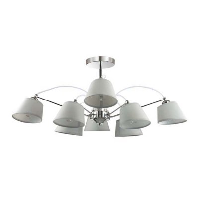 Люстра потолочная Lumion 3518/8 VASANA Люстра потолочная Lumion 3518/8 VASANAПотолочные<br>Светильник коллекции Vasana идеально подойдет для тех, кто любит яркие интерьеры, но при этом не любит лишних деталей. Основание светильника выполнено в цвете хром, абажуры из ткани, с глянцевой поверхностью внутри. Светильник создаст прекрасное освещение в интерьере стиля модерн или минимализм<br><br>S освещ. до, м2: 16<br>Тип лампы: Накаливания / энергосбережения / светодиодная<br>Тип цоколя: E27<br>Количество ламп: 8<br>MAX мощность ламп, Вт: 40<br>Диаметр, мм мм: 890<br>Высота, мм: 380<br>Оттенок (цвет): серебристный хром