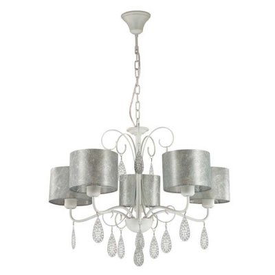 Люстра Lumion 3526/5 ARGENTOSO Люстра Lumion 3526/5 ARGENTOSOПодвесные<br>Серия Argentoso необычайно торжественна и элегантна. Особенностью светильника являются: основание, покрытое белым цветом с серебристой патиной, абажуры из натуральной белой ткани, благодаря которым будет создаваться приглушенное и мягкое освещение в интерьере, а также изящные ажурные металлические подвески, придающие светильнику особенную изюминку<br><br>S освещ. до, м2: 10<br>Тип лампы: Накаливания / энергосбережения / светодиодная<br>Тип цоколя: E14<br>Количество ламп: 5<br>MAX мощность ламп, Вт: 40<br>Диаметр, мм мм: 690<br>Высота, мм: 510 - 910<br>Оттенок (цвет): белый / сереб.патина