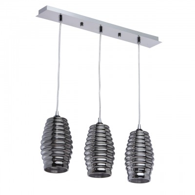 Светильник Mw-light 354018303 Светильник Mw-light 354018303Тройные<br>354018303 - то Стильный светильник из коллекции «Лоск» отлично дополнит современный интерьер. Хромированное металлическое основание создает ффектный тандем вместе с оригинальными плафонами-подвесами рифленой формы. Они выполнены из глнцевого стекла трендового дымчатого оттенка. Подобна модель предназначена дл тех, кто идет в ногу вместе с модными тенденцими.<br><br>S освещ. до, м2: 6<br>Тип лампы: накаливани / нергосбережени / LED-светодиодна<br>Тип цокол: E14<br>Количество ламп: 3<br>Ширина, мм: 490<br>MAX мощность ламп, Вт: 40<br>Длина цепи/провода, мм: 1050<br>Длина, мм: 550<br>Высота, мм: 1280