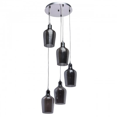 Светильник Mw-light 354018705 Светильник Mw-light 354018705Длинные 4+<br>354018705 - это Ценителям современных тенденций придется по душе стильный светильник из коллекции «Лоск». Металлическое основание цвета хрома дополнено плафонами-подвесами оригинальной формы. Они выполнены из рельефного глянцевого стекла модного дымчатого оттенка. Светильник станет необычным акцентом в интерьере городского жителя.<br><br>S освещ. до, м2: 10<br>Тип лампы: накаливания / энергосбережения / LED-светодиодная<br>Тип цоколя: E14<br>Количество ламп: 5<br>MAX мощность ламп, Вт: 40<br>Диаметр, мм мм: 400<br>Длина цепи/провода, мм: 900<br>Высота, мм: 1300