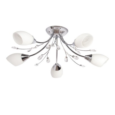 Люстра De markt 356015105 Нежность Люстра De markt 356015105 НежностьПотолочные<br>Описание модели 356015105: Нежный облик светильника придаст интерьеру помещения дополнительную романтику и создаст уютную светлую обстановку. Конфигурация расположения матовых стеклянных плафонов выполнена с таким расчётом, чтобы свет был максимально функциональным. Цветовое сочетание нарядного белого оттенка плафонов совместно с искусно созданной поверхностью арматуры выгодно дополняет блеск граней прозрачного хрусталя.<br><br>Установка на натяжной потолок: Ограничено<br>S освещ. до, м2: 15<br>Крепление: Планка<br>Тип лампы: накаливания / энергосбережения / LED-светодиодная<br>Тип цоколя: E14<br>Цвет арматуры: серебристый<br>Количество ламп: 5<br>Диаметр, мм мм: 600<br>Высота, мм: 170<br>MAX мощность ламп, Вт: 60