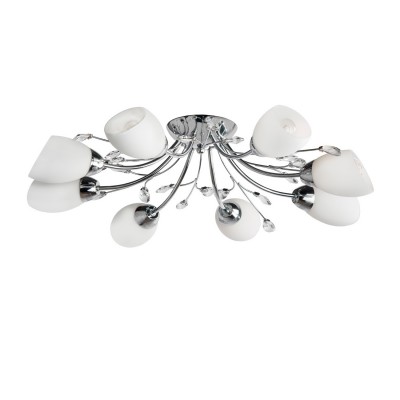 Люстра De markt 356015408 Нежность Люстра De markt 356015408 НежностьПотолочные<br>Описание модели 356015408: Нежный облик светильника придаст интерьеру помещения дополнительную романтику и создаст уютную светлую обстановку. Конфигурация расположения матовых стеклянных плафонов выполнена с таким расчётом, чтобы свет был максимально функциональным. Цветовое сочетание нарядного белого оттенка плафонов совместно с искусно созданной поверхностью арматуры выгодно дополняет блеск граней прозрачного хрусталя.<br><br>Установка на натяжной потолок: Ограничено<br>S освещ. до, м2: 24<br>Крепление: Планка<br>Тип лампы: накаливания / энергосбережения / LED-светодиодная<br>Тип цоколя: E14<br>Количество ламп: 8<br>MAX мощность ламп, Вт: 60<br>Диаметр, мм мм: 660<br>Высота, мм: 180