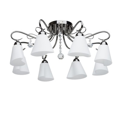Люстра Mw light 356017508 Нежность Люстра Mw light 356017508 НежностьПотолочные<br>Описание модели 356017508: Любителям необычных композиций и оригинальных очертаний понравится люстра из коллекции «Нежность». Основание светильника сделано из металла цвета никеля. Главной изюминкой являются плафоны. Их экзотическая фантазийная форма придаёт люстре особый шарм. Изготовлены они из стекла, внутреннее покрытие белого оттенка. Такое цветовое решение идеально гармонирует с основанием, создавая удачный тандем, прекрасно выписывающийся в интерьер комнаты. Декоративные элементы из хрусталя, украшающие светильник, придают особый шик и элегантность. Рекомендуемая площадь освещения порядка 24 кв.м.<br><br>Установка на натяжной потолок: Да<br>S освещ. до, м2: 24<br>Крепление: Планка<br>Тип лампы: накаливания / энергосберегающая / светодиодная<br>Тип цоколя: E14<br>Количество ламп: 8<br>MAX мощность ламп, Вт: 60<br>Диаметр, мм мм: 720<br>Высота, мм: 290<br>Поверхность арматуры: матовый<br>Цвет арматуры: серый<br>Общая мощность, Вт: 480