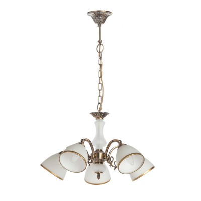 Люстра Mw light 357010505 Афина Люстра Mw light 357010505 АфинаПодвесные<br>Описание модели 357010505: Продуманный дизайн и приятная цветовая палитра создают вокруг люстры из коллекции «Афина» ореол хорошего вкуса и изысканности. Она по-настоящему элегантна, лишена излишнего декора, но от этого только выигрывает. Основание из металла цвета античной бронзы украшено резным орнаментом, а металлическая кайма в тон основанию дополняет плафоны из матового белого стекла. Рекомендуемая площадь освещения порядка 15 кв.м.<br><br>Установка на натяжной потолок: Да<br>S освещ. до, м2: 15<br>Крепление: Крюк<br>Тип лампы: накаливания / энергосбережения / LED-светодиодная<br>Тип цоколя: E14<br>Количество ламп: 5<br>MAX мощность ламп, Вт: 60<br>Диаметр, мм мм: 580<br>Длина цепи/провода, мм: 470<br>Высота, мм: 800<br>Цвет арматуры: бронзовый<br>Общая мощность, Вт: 300