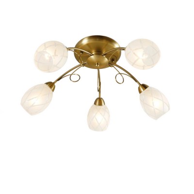 Люстра De markt 358011505 Грация Люстра De markt 358011505 ГрацияПотолочные<br>Описание модели 358011505: Сдержанный декор и отточенность форм - несомненные достоинства люстры из коллекции «Грация». Дизайнерское решение смотрится по-настоящему элегантно и гармонично за счет соблюдения пропорций, удачно подобранной цветовой гаммы, округлых форм. Иными словами, эта люстра - образец классики современного стиля. Благородный золотой оттенок матированного металлического основания подчеркнут стеклянными матовыми плафонами, декорированными орнаментом в виде прозрачных пересекающихся линий. Светильник воплощает в себе гармонию, спокойствие, свежесть. Рекомендуемая площадь освещения порядка 15 кв.м.<br><br>Установка на натяжной потолок: Да<br>S освещ. до, м2: 15<br>Крепление: Планка<br>Тип лампы: накаливания / энергосбережения / LED-светодиодная<br>Тип цоколя: E14<br>Количество ламп: 5<br>MAX мощность ламп, Вт: 60<br>Диаметр, мм мм: 580<br>Высота, мм: 240<br>Цвет арматуры: золотой