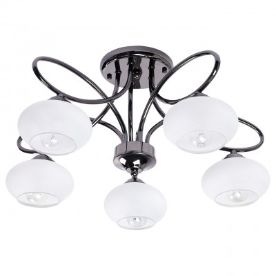 Люстра De markt 358014205 Грация Люстра De markt 358014205 ГрацияПотолочные<br>Описание модели 358014205: Основание светильника Грация представлено изогнутыми рожками, которые незаметно держат округлые плафоны. Они изготовлены из белого стекла, и словно парят под потолком, ярко освещая всё пространство. Этот простой и сдержанный образ потолочного светильника Грация заинтересует своей великолепной функциональностью и привлекательной ценой.<br><br>Установка на натяжной потолок: Да<br>S освещ. до, м2: 15<br>Крепление: Планка<br>Тип лампы: накаливания / энергосбережения / LED-светодиодная<br>Тип цоколя: E14<br>Количество ламп: 5<br>MAX мощность ламп, Вт: 60<br>Диаметр, мм мм: 560<br>Высота, мм: 270<br>Цвет арматуры: серый