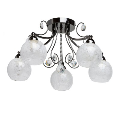Люстра De markt 358016805 Грация Люстра De markt 358016805 ГрацияПотолочные<br>Благодаря своему необычному дизайну, люстры из коллекции Грация привнесут в обстановку неподдельную свежесть. В зависимости от вкусовых предпочтений и оттенков, преобладающих в комнате, можно выбрать один из нескольких цветов основания - белый, цвет хрома, цвет никеля или благородный оттенок французского золота. Особого внимания заслуживают плафоны – самая интересная деталь всей композиции. Сделанные из стекла, они украшены трафаретным рисунком, напоминающим зимние узоры, декор выполнен с помощью хрустальной крошки. Складывается ощущение, что мороз оставил на светильнике свой ажурный след, покрыв его мельчайшими мерцающими снежинками. Декорированные хрустальные подвески создают искристые переливы – и по-настоящему праздничное настроение! Площадь освещения порядка 15 кв.м<br><br>Установка на натяжной потолок: Да<br>S освещ. до, м2: 15<br>Крепление: Планка<br>Тип лампы: Накаливания / энергосбережения / светодиодная<br>Тип цоколя: E14<br>Количество ламп: 5<br>MAX мощность ламп, Вт: 60<br>Диаметр, мм мм: 560<br>Высота, мм: 280<br>Цвет арматуры: черный