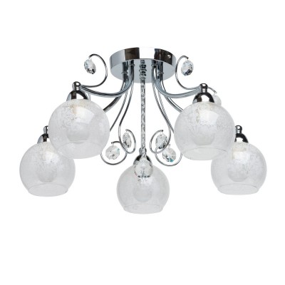 Люстра De markt 358017005 Грация Люстра De markt 358017005 ГрацияПотолочные<br>Благодаря своему необычному дизайну, люстры из коллекции Грация привнесут в обстановку неподдельную свежесть. В зависимости от вкусовых предпочтений и оттенков, преобладающих в комнате, можно выбрать один из нескольких цветов основания - белый, цвет хрома, цвет никеля или благородный оттенок французского золота. Особого внимания заслуживают плафоны – самая интересная деталь всей композиции. Сделанные из стекла, они украшены трафаретным рисунком, напоминающим зимние узоры, декор выполнен с помощью хрустальной крошки. Складывается ощущение, что мороз оставил на светильнике свой ажурный след, покрыв его мельчайшими мерцающими снежинками. Декорированные хрустальные подвески создают искристые переливы – и по-настоящему праздничное настроение! Площадь освещения порядка 15 кв.м<br><br>Установка на натяжной потолок: Да<br>S освещ. до, м2: 15<br>Крепление: Планка<br>Цветовая t, К: 3000<br>Тип лампы: накаливания / энергосберегающая / светодиодная<br>Тип цоколя: E14<br>Количество ламп: 5<br>MAX мощность ламп, Вт: 60<br>Диаметр, мм мм: 500<br>Высота, мм: 270<br>Поверхность арматуры: матовый, глянцевый<br>Цвет арматуры: серебристый<br>Общая мощность, Вт: 300