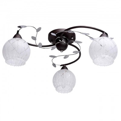 Люстра De markt 358018703 Грация Люстра De markt 358018703 ГрацияПотолочные<br>Описание модели 358018703: Люстра из коллекции «Грация» привлекает цветовой гаммой и гармоничным декором. Матовое металлическое основание выдержано в цвете крепкого кофе, а декоративные элементы растительного стиля – в цвете хрома. Стеклянные плафоны округлой формы декорированы прозрачным геометрическим рисунком в форме ромбов и рельефной кромкой. Люстра идеально подходит для стандартных потолков. Рекомендуемая площадь освещения порядка 15 кв.м.<br><br>Установка на натяжной потолок: Да<br>S освещ. до, м2: 9<br>Крепление: Планка<br>Тип лампы: Накаливания / энергосбережения / светодиодная<br>Тип цоколя: E14<br>Количество ламп: 3<br>MAX мощность ламп, Вт: 60<br>Диаметр, мм мм: 600<br>Высота, мм: 200<br>Цвет арматуры: черный