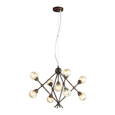 Люстра Lumion 3596/9 Zianox Люстра Lumion 3596/9 ZianoxПодвесные<br>Серия Zianox выполнена в стиле лофт и будет смотреться эффектно как на фоне грубо отделанных потолков в индустриальном интерьере, так и на светлом фоне в интерьере стиля модерн<br><br>S освещ. до, м2: 11<br>Тип цоколя: E27<br>Количество ламп: 9<br>MAX мощность ламп, Вт: 25<br>Оттенок (цвет): бронзовый с эффектом состаривания