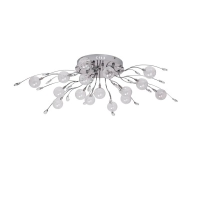 Люстра Mw light 360010316 Амелия Люстра Mw light 360010316 АмелияПотолочные<br>Описание модели 360010316: Грациозное вьющееся растение напоминает собой люстра из коллекции «Амелия». Она объединяет оригинальный дизайн и высокую техническую оснащенность. Прозрачные стеклянные плафоны округлой формы крепятся к хромированному металлическому основанию при помощи декоративных металлических ветвей. Хрустальные элементы в виде миниатюрных листьев добавляют люстре сказочного очарования. Она будет прекрасно смотреться в современном интерьере. Светильник имеет достаточно высокие параметры освещения порядка 21 кв.м.<br><br>Установка на натяжной потолок: Да<br>S освещ. до, м2: 21<br>Рекомендуемые колбы ламп: пальчиковая<br>Крепление: Планка<br>Цветовая t, К: 2800-3200 K<br>Тип лампы: галогенная / LED-светодиодная<br>Тип цоколя: G4<br>Количество ламп: 16<br>MAX мощность ламп, Вт: 20<br>Диаметр, мм мм: 1000<br>Высота, мм: 280<br>Поверхность арматуры: глянцевый<br>Цвет арматуры: серебристый<br>Общая мощность, Вт: 320