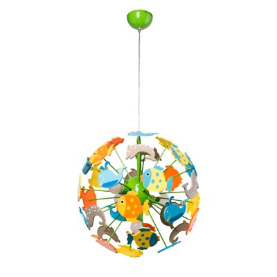 Люстра для детской Mw light 365014705 Улыбка Люстра для детской Mw light 365014705 УлыбкаПодвесные<br>Описание модели 365014705: Яркий и динамичный светильник из коллекции Улыбка создан специально для детской комнаты. В светильнике использована концепция морской тематики, абажур состоит из красочных морских обитателей, изготовленных из высококачественного ABC-пластика. Он хорошо зарекомендовал себя в мировой практике как безопасный и прочный материал с высокими эксплуатационными качествами.<br><br>Установка на натяжной потолок: Да<br>S освещ. до, м2: 10<br>Крепление: Планка<br>Тип лампы: накаливания / энергосбережения / LED-светодиодная<br>Тип цоколя: E14<br>Количество ламп: 5<br>MAX мощность ламп, Вт: 40<br>Диаметр, мм мм: 460<br>Длина цепи/провода, мм: 570<br>Высота, мм: 1050<br>Поверхность арматуры: глянцевый<br>Цвет арматуры: зеленый<br>Общая мощность, Вт: 200