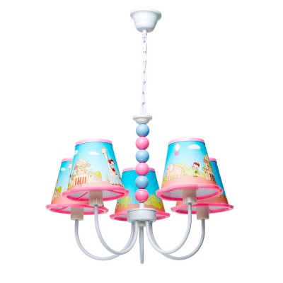 Люстра Mw light 365015405 Улыбка Люстра Mw light 365015405 УлыбкаПодвесные<br>Описание модели 365015405: Яркий и красочный светильник из коллекции Улыбка создан для общего освещения детской комнаты. Абажуры у этой люстры изготовлены из облегчённого пластика с задорным детским принтом. Металлическая арматура вручную окрашена и декорирована цветными бусинами из металла. Рекомендуемая площадь освещения красочного светильника из коллекции Улыбка составляет около 10 кв.м.<br><br>Установка на натяжной потолок: Да<br>S освещ. до, м2: 10<br>Крепление: Крюк<br>Тип лампы: накаливания / энергосберегающая / светодиодная<br>Тип цоколя: E14<br>Количество ламп: 5<br>MAX мощность ламп, Вт: 40<br>Диаметр, мм мм: 550<br>Длина цепи/провода, мм: 400<br>Высота, мм: 960<br>Поверхность арматуры: матовый<br>Цвет арматуры: белый<br>Общая мощность, Вт: 200