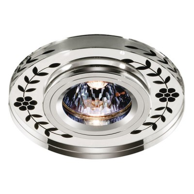 Novotech MIRROR 369541 Встраиваемый светильник Novotech MIRROR 369541 Встраиваемый светильникКруглые<br>Декоративный встраиваемый неповоротный светильник модели Novotech 369541 из серии MIRROR отличается следующим качеством: Основание светильника сделано из алюминия. Это лёгкий металл, основными достоинствами которого являются — устойчивость к практически всем видам негативного воздействия окружающей среды, коррозии, небольшой вес, по сравнению с другими видами металла и экологическая безопасность материала. Декоративное покрытие произведено из хрусталя. Хрусталь обладает высоким показателем плотности, прозрачности и блеска. Благодаря содержанию свинца (не менее 30%) и определённому подбору углов, образуемых гранями, изделия из хрусталя отличаются необыкновенно яркой, многоцветной игрой света, чарующей магией красоты, совершенства и роскоши.<br><br>S освещ. до, м2: 3<br>Тип лампы: галогенная<br>Тип цоколя: GU5.3 (MR16)<br>Количество ламп: 1<br>MAX мощность ламп, Вт: 50<br>Диаметр, мм мм: 100<br>Диаметр врезного отверстия, мм: 60<br>Высота, мм: 38<br>Оттенок (цвет): зеркальный<br>Цвет арматуры: серебристый