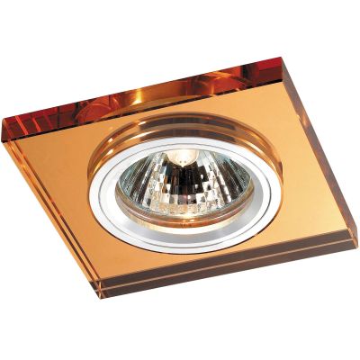 Novotech MIRROR 369754 Встраиваемый светильник Novotech MIRROR 369754 Встраиваемый светильникКвадратные<br>Декоративный встраиваемый светильник модели Novotech 369754 из серии MIRROR отличается следующим качеством: Основание светильника сделано из алюминия. Это лёгкий металл, основными достоинствами которого являются — устойчивость к практически всем видам негативного воздействия окружающей среды, коррозии, небольшой вес, по сравнению с другими видами металла и экологическая безопасность материала. Декоративный плафон произведен из хрусталя. Он обладает высоким показателем плотности, прозрачности и блеска. Благодаря содержанию свинца (не менее 30%) и определённому подбору углов, образуемых гранями, изделия из хрусталя отличаются необыкновенно яркой, многоцветной игрой света, чарующей магией красоты, совершенства и роскоши.<br><br>S освещ. до, м2: 2<br>Тип лампы: галогенная<br>Тип цоколя: GU5.3 (MR16)<br>MAX мощность ламп, Вт: 50<br>Диаметр, мм мм: 85<br>Диаметр врезного отверстия, мм: 68<br>Расстояние от стены, мм: 10<br>Высота, мм: 25<br>Оттенок (цвет): янтарный<br>Цвет арматуры: серебристый