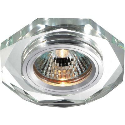 Novotech MIRROR 369759 Встраиваемый светильник Novotech MIRROR 369759 Встраиваемый светильникКруглые<br>Декоративный встраиваемый светильник модели Novotech 369759 из серии MIRROR отличается следующим качеством: Основание светильника сделано из алюминия. Это лёгкий металл, основными достоинствами которого являются — устойчивость к практически всем видам негативного воздействия окружающей среды, коррозии, небольшой вес, по сравнению с другими видами металла и экологическая безопасность материала. Декоративный плафон произведен из хрусталя. Он обладает высоким показателем плотности, прозрачности и блеска. Благодаря содержанию свинца (не менее 30%) и определённому подбору углов, образуемых гранями, изделия из хрусталя отличаются необыкновенно яркой, многоцветной игрой света, чарующей магией красоты, совершенства и роскоши.<br><br>S освещ. до, м2: 2<br>Тип товара: Встраиваемый светильник<br>Тип лампы: галогенная<br>Тип цоколя: GU5.3 (MR16)<br>MAX мощность ламп, Вт: 50<br>Диаметр, мм мм: 90<br>Диаметр врезного отверстия, мм: 68<br>Расстояние от стены, мм: 10<br>Высота, мм: 25<br>Оттенок (цвет): зеркальный<br>Цвет арматуры: серебристый