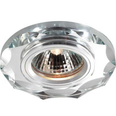 Novotech MIRROR 369762 Встраиваемый светильник Novotech MIRROR 369762 Встраиваемый светильникКруглые<br>Декоративный встраиваемый светильник модели Novotech 369762 из серии MIRROR отличается следующим качеством: Основание светильника сделано из алюминия. Это лёгкий металл, основными достоинствами которого являются — устойчивость к практически всем видам негативного воздействия окружающей среды, коррозии, небольшой вес, по сравнению с другими видами металла и экологическая безопасность материала. Декоративный плафон произведен из хрусталя. Он обладает высоким показателем плотности, прозрачности и блеска. Благодаря содержанию свинца (не менее 30%) и определённому подбору углов, образуемых гранями, изделия из хрусталя отличаются необыкновенно яркой, многоцветной игрой света, чарующей магией красоты, совершенства и роскоши.<br><br>S освещ. до, м2: 2<br>Тип лампы: галогенная<br>Тип цоколя: GU5.3 (MR16)<br>MAX мощность ламп, Вт: 50<br>Диаметр, мм мм: 95<br>Диаметр врезного отверстия, мм: 68<br>Расстояние от стены, мм: 10<br>Высота, мм: 25<br>Оттенок (цвет): зеркальный<br>Цвет арматуры: серебристый