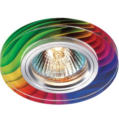 Novotech RAINBOW 369915 Встраиваемый светильник Novotech RAINBOW 369915 Встраиваемый светильникКруглые<br>Декоративный встраиваемый светильник модели Novotech 369915 из серии RAINBOW отличается следующим качеством: Основание светильника – алюминий. Это лёгкий металл, основными достоинствами которого являются — устойчивость к практически всем видам негативного воздействия окружающей среды, коррозии, небольшой вес, по сравнению с другими видами металла и экологическая безопасность материала. Декоративный красочный плафон произведен из стекла. Стекло экологично, не тускнеет и не меняет своего оттенка со временем, не покрывается некрасивым налетом и легко выдерживает перепады температур.<br><br>S освещ. до, м2: 3<br>Тип товара: Встраиваемый светильник<br>Тип лампы: галогенная<br>Тип цоколя: GU5.3 (MR16)<br>Количество ламп: 1<br>MAX мощность ламп, Вт: 50<br>Диаметр, мм мм: 90<br>Диаметр врезного отверстия, мм: 65
