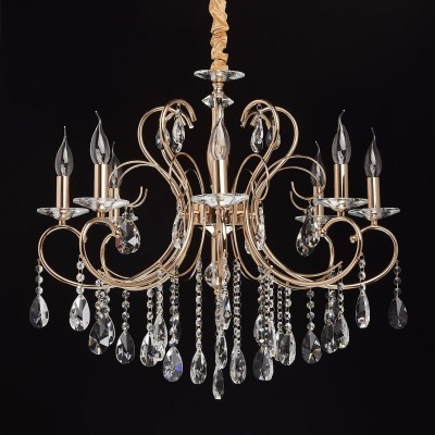 Mw light 373012808 Светильник Mw light 373012808 СветильникПодвесные<br><br><br>Установка на натяжной потолок: Да<br>S освещ. до, м2: 16<br>Тип лампы: Накаливания / энергосбережения / светодиодная<br>Тип цоколя: E14<br>Количество ламп: 8<br>MAX мощность ламп, Вт: 40<br>Диаметр, мм мм: 700<br>Высота, мм: 790 - 1000<br>Цвет арматуры: золотой