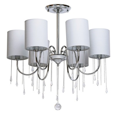 Люстра Mw light 379018506 Федерика Люстра Mw light 379018506 ФедерикаПотолочные<br>Описание модели 379018506: Нежность, элегантность и стиль – всё это в люстре из коллекции «Федерика». Тканевые абажуры нежно-серого цвета выгодно смотрятся в тандеме с хромированным основанием из металла. От лаконичных абажуров цилиндрической формы плавно спускаются подвески из тонких цепочек в цвет основания. Каждый подвес венчается хрустальными кристаллами, а в самом центре композиции - хрустальный шар. При включенном свете за счет декора создаются мягкие переливы и сияние. Рекомендуемая площадь освещения порядка 16 кв.м.<br><br>Установка на натяжной потолок: Да<br>S освещ. до, м2: 18<br>Крепление: Планка<br>Тип лампы: Накаливания / энергосбережения / светодиодная<br>Тип цоколя: E14<br>Количество ламп: 6<br>MAX мощность ламп, Вт: 40<br>Диаметр, мм мм: 640<br>Высота, мм: 630<br>Цвет арматуры: серебристый