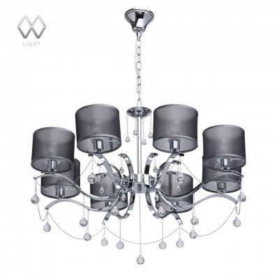Люстра Mw light 379019108 Федерика Люстра Mw light 379019108 ФедерикаПодвесные<br>Описание модели 379019108: Грациозная и царственно-красивая люстра из коллекции «Федерика» поражает воображение. Её хромированное металлическое основание гармонично дополнено изящно изогнутыми рожками. Они, в свою очередь, подчеркнуты полупрозрачными текстильными абажурами с эффектом хамелеона. Геометрически точная цилиндрическая форма и глубокий серый цвет, несмотря на кажущуюся простоту, смотрятся очень элегантно, а кант серого цвета делает их ещё более эффектными. Но главное украшение светильника – подвески из прозрачного стекла в виде капель на тонких цепочках. Они придают ему подлинную утончённость.<br><br>Установка на натяжной потолок: Да<br>S освещ. до, м2: 16<br>Крепление: Крюк<br>Тип цоколя: E14<br>Количество ламп: 8<br>MAX мощность ламп, Вт: 40<br>Диаметр, мм мм: 740<br>Длина цепи/провода, мм: 290<br>Высота, мм: 760