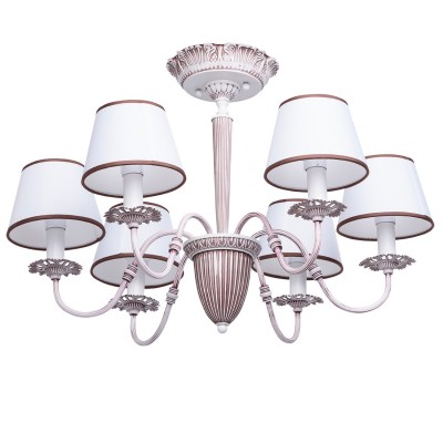 Люстра Mw light 419011006 Августина Люстра Mw light 419011006 АвгустинаПотолочные<br>Описание модели 419011006: Приятная цветовая гамма, отточенные детали, резной декор – всё это делает люстру из коллекции «Августина» достойным украшением интерьера. Металлическое основание выполнено в трендовом оттенке какао с молоком. Подчеркнутый эффект состаренности основания выгодно смотрится на контрасте с белыми тканевыми абажурами, декорированными кантом цвета насыщенного какао. Источник света украшен ажурной чашей, придающей особую живописность всей композиции. Рекомендуемая площадь освещения порядка 16 кв.м.<br><br>Установка на натяжной потолок: Да<br>S освещ. до, м2: 12<br>Крепление: Планка<br>Тип лампы: Накаливания / энергосбережения / светодиодная<br>Тип цоколя: E14<br>Количество ламп: 6<br>MAX мощность ламп, Вт: 40<br>Диаметр, мм мм: 660<br>Высота, мм: 450<br>Цвет арматуры: белый<br>Общая мощность, Вт: 240