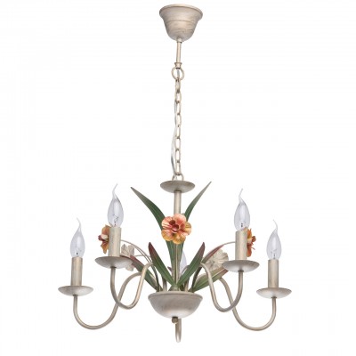 Светильник Mw-light 421015505 Светильник Mw-light 421015505Подвесные<br>421015505 - это Яркий и одновременно нежный светильник из коллекции Букет создан для истинных романтиков. Белое металлическое основание с эффектом золотистой патины гармонично сочетается с плавно изогнутыми рожками. Над аккуратными розетками возвышаются изящные свечи-источники света. Растительный декор оживляет композицию и делает люстру по-настоящему эффектной.<br><br>Установка на натяжной потолок: Да<br>S освещ. до, м2: 15<br>Тип лампы: накаливания / энергосбережения / LED-светодиодная<br>Тип цоколя: E14<br>Количество ламп: 5<br>Диаметр, мм мм: 560<br>Длина цепи/провода, мм: 240<br>Высота, мм: 750<br>MAX мощность ламп, Вт: 60
