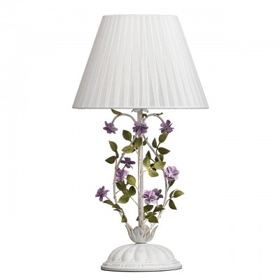 Настольная лампа Mw light 421034601 Букет Настольная лампа Mw light 421034601 БукетФлористика<br>Воздушная весенняя настольная лампа из коллекции «Букет» - мечта романтичных особ. Матово-белое металлическое основание с эффектом патинирования в цвет золота декорировано элементами флористического стиля. Миниатюрные цветы фиалкового оттенка переплетаются с изящными зелеными листьями. Широкая семья – люстра, бра, торшер, настольная лампа – позволит превратить интерьер в настоящий сад и расставить в световые акценты в едином стиле. Доставка модели 421034601 в более 100 городах России.<br><br>S освещ. до, м2: 2<br>Тип лампы: Накаливания / энергосбережения / светодиодная<br>Тип цоколя: E27<br>Количество ламп: 1<br>MAX мощность ламп, Вт: 40<br>Диаметр, мм мм: 250<br>Высота, мм: 470<br>Цвет арматуры: белый с золотистой патиной<br>Общая мощность, Вт: 40