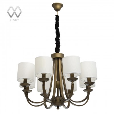 Люстра Mw light 444010606 Вирджиния Люстра Mw light 444010606 ВирджинияПодвесные<br>Описание модели 444010606: Дизайн люстр из коллекции «Вирджиния» напоминает об убранстве викторианских гостиных. Абажуры, выполненные из воздушно-белой холщовой ткани, выглядят современно и строго. Металлическое основание благородного матово-бронзового цвета с оливковым оттенком и немногочисленные декоративные элементы, напротив, создают эффект старины. Светильник своими мягкими, округлыми формами прекрасно подчеркнет интерьеры гостиных или спален в стиле классицизма, рококо или эклектики.<br><br>Установка на натяжной потолок: Да<br>S освещ. до, м2: 12<br>Крепление: Крюк<br>Тип лампы: Накаливания / энергосбережения / светодиодная<br>Тип цоколя: E14<br>Количество ламп: 6<br>MAX мощность ламп, Вт: 40<br>Диаметр, мм мм: 600<br>Длина цепи/провода, мм: 600<br>Высота, мм: 1260<br>Цвет арматуры: бронзовый