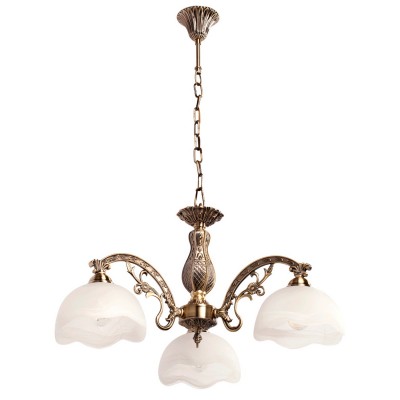 Люстра Mw light 450012103 Ариадна Люстра Mw light 450012103 АриаднаПодвесные<br>Описание модели 450012103: Даже тому, кто не является горячим поклонником классических интерьеров, придется по душе люстра из коллекции «Ариадна». Металлическое резное основание благородного цвета античной бронзы создает гармоничный дуэт со стеклянными плафонами необычной цветочной формы с добавлением алебастра. Такая композиция привнесет в обстановку атмосферу изысканной старины и создаст по-настоящему живописную обстановку. Рекомендуемая площадь освещения порядка 9 кв.м.<br><br>Установка на натяжной потолок: Да<br>S освещ. до, м2: 9<br>Крепление: Крюк<br>Тип товара: Люстра<br>Тип лампы: накаливания / энергосбережения / LED-светодиодная<br>Тип цоколя: E27<br>Количество ламп: 3<br>MAX мощность ламп, Вт: 60<br>Диаметр, мм мм: 600<br>Длина цепи/провода, мм: 250<br>Высота, мм: 800<br>Поверхность арматуры: глянцевый<br>Цвет арматуры: бронзовый<br>Общая мощность, Вт: 180