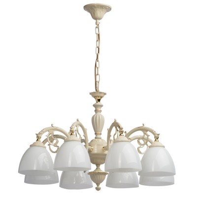Люстра Mw light 450012708 Ариадна Люстра Mw light 450012708 АриаднаПодвесные<br>Белые чаши стеклянных плафонов, стилизованные под опаловое стекло, элегантно располагаются на эффектном светильнике Ариадна. Металлическое основание благородного цвета слоновой кости с лёгким фисташковым оттенком имеет выделяющиеся золотистые декоративные элементы. Ультрамодный светлый дизайн подвесной модели из коллекции Ариадна станет центром композиции в гостеприимной столовой, а также будет выигрышно смотреться в гостиной или спальне классического стиля.<br><br>Установка на натяжной потолок: Да<br>S освещ. до, м2: 24<br>Крепление: Крюк<br>Тип товара: Люстра<br>Тип лампы: накаливания / энергосбережения / LED-светодиодная<br>Тип цоколя: E27<br>Количество ламп: 8<br>MAX мощность ламп, Вт: 60<br>Диаметр, мм мм: 690<br>Длина цепи/провода, мм: 250<br>Высота, мм: 830<br>Поверхность арматуры: матовый, рельефный<br>Цвет арматуры: бежевый<br>Общая мощность, Вт: 480