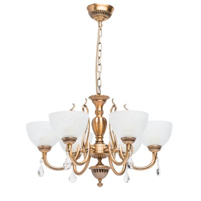 Люстра Mw light 450013206 Ариадна Люстра Mw light 450013206 АриаднаПодвесные<br>Описание модели 450013206: рупкое изящество люстры из коллекции Ариадна – свидетельство утонченного вкуса и продуманного дизайна. Светильник сделан из качественного стекла. Основание, декоративные элементы – мягкого цвета медовой бронзы, который удачно гармонирует с плафонами и центральной частью молочно- белого цвета. Модель идеально подходит для комнат с теплым цветовым решением, обставленных в классическом стиле. Декоративные элементы в виде прозрачных капель создают нежные переливы. Люстра может использоваться в помещениях со стандартными потолками, крепится под крючок. Рекомендуемая площадь освещения – 18 кв.м.<br><br>Установка на натяжной потолок: Да<br>S освещ. до, м2: 18<br>Крепление: Крюк<br>Тип лампы: накаливания / энергосберегающая / светодиодная<br>Тип цоколя: E27<br>Количество ламп: 6<br>MAX мощность ламп, Вт: 60<br>Диаметр, мм мм: 600<br>Длина цепи/провода, мм: 280<br>Высота, мм: 800<br>Поверхность арматуры: матовый<br>Цвет арматуры: бронзовый<br>Общая мощность, Вт: 360