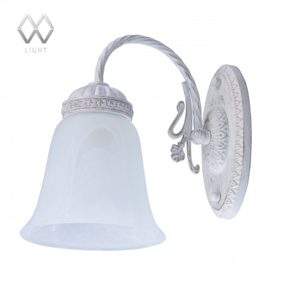 Светильник настенный бра Mw light 450024901 Ариадна Светильник настенный бра Mw light 450024901 АриаднаКлассика<br>Описание модели 450024901: Эталон легкости и стиля — светильник «Ариадна», выполнен в классическом стиле в сочетании с флористическим декором. Весенний и легкий, он освежит интерьер просторной гостиной, спальни или кабинета. Белое витое металлическое основание с эффектом патины декорировано тонкими завитками. Ориентированные вниз плафоны в форме изящных колоколов по-настоящему раскрываются при освещении благодаря алебастровому стеклу, а их широкое распределение дает большую площадь освещения.<br><br>S освещ. до, м2: 3<br>Ширина, мм: 150<br>Длина, мм: 230<br>Высота, мм: 250