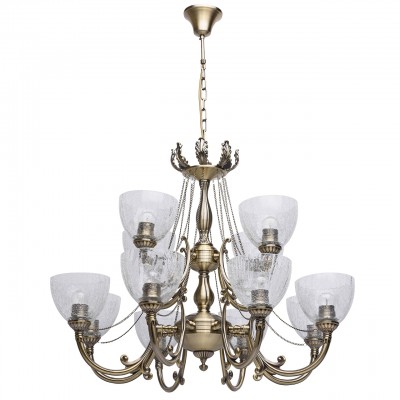 Люстра Mw light 481011712 Аманда Люстра Mw light 481011712 АмандаПодвесные<br>Описание модели 481011712: Роскошная люстра из коллекции «Аманда» восхищает своей красотой и приковывает взгляд благодаря филигранно отточенным деталям. Металлическое основание цвета античной бронзы декорировано элементами в растительном стиле. По-царски изящно изогнутые рожки увенчаны плафонами из льдистого стекла. Финальный штрих этой волшебной композиции придают тонкие цепочки из металла в цвет основания. Эта великолепная люстра украсит интерьер, оформленный в классическом стиле и подойдет стандартных потолков. Рекомендуемая площадь освещения порядка 36 кв.м.<br><br>Установка на натяжной потолок: Да<br>S освещ. до, м2: 36<br>Крепление: Крюк<br>Тип лампы: Накаливания / энергосбережения / светодиодная<br>Тип цоколя: E27<br>Количество ламп: 12<br>MAX мощность ламп, Вт: 60<br>Диаметр, мм мм: 800<br>Длина цепи/провода, мм: 240<br>Высота, мм: 1050<br>Цвет арматуры: бронзовый<br>Общая мощность, Вт: 720