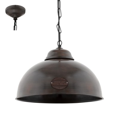 Eglo TRURO 2 49632 Винтажный светильник Eglo TRURO 2 49632 Винтажный светильникОдиночные<br>Подвес TRURO 2, 1х60W (E27), ?365, сталь, коричневый состаренный применяется преимущественно в домашнем освещении с использованием стандартных выключателей и переключателей для сетей 220V.<br><br>Тип цоколя: E27<br>Количество ламп: 1<br>MAX мощность ламп, Вт: 60<br>Диаметр, мм мм: 365<br>Высота, мм: 1100<br>Цвет арматуры: коричневый состаренный