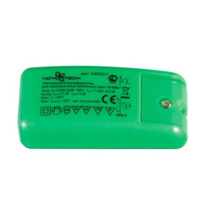 Novotech 546001 Трансформатор Novotech 546001 ТрансформаторТрансформаторы 220/12<br><br><br>Ширина, мм: 39.5<br>MAX мощность ламп, Вт: 10-60W<br>Длина, мм: 88<br>Высота, мм: 28