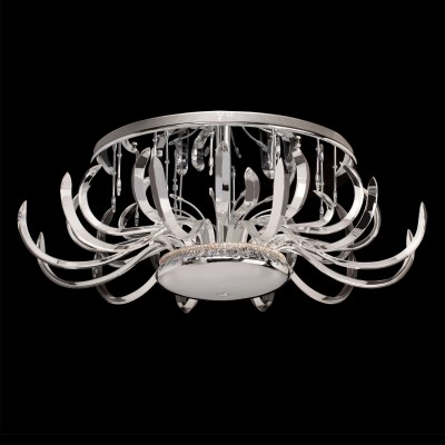Люстра Chiaro 601010130 Джасмин Люстра Chiaro 601010130 ДжасминПотолочные<br>Описание модели 601010130: Светильник из коллекции Джасмин способен удивить даже самого искушённого! Его ослепительный блеск и инновационность дизайнерского решения разрушают стереотипы освещения! Гранёные хрустальные рожки изогнутой формы опоясывают центральную чашу в два яруса и придают светильнику космический облик. Нижняя металлическая чаша цвета хрома декорирована хрустальными бусинами. Такое произведение света из коллекции Джасмин займёт в интерьере самое центральное место, светильник перестал быть источником света, это современный арт-объект, достойный восхищения!<br><br>Установка на натяжной потолок: Да<br>S освещ. до, м2: 40<br>Рекомендуемые колбы ламп: пальчиковая<br>Крепление: Планка<br>Цветовая t, К: 2800-3200 K<br>Тип лампы: галогенная / LED-светодиодная<br>Тип цоколя: G4<br>Количество ламп: 30<br>MAX мощность ламп, Вт: 20<br>Диаметр, мм мм: 1100<br>Высота, мм: 360<br>Поверхность арматуры: глянцевый<br>Цвет арматуры: серебристый<br>Общая мощность, Вт: 600
