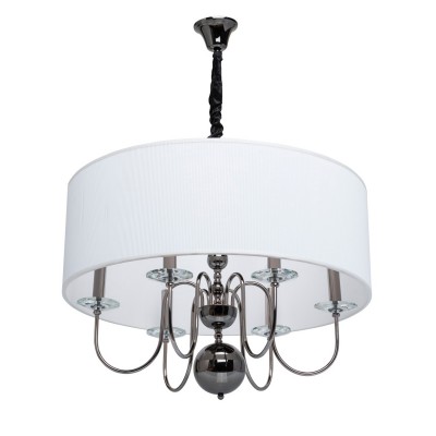 Люстра Chiaro 614010406 Консуэло Люстра Chiaro 614010406 КонсуэлоПодвесные<br>Описание модели 614010406: Необычный дизайн люстры из коллекции Консуэло делает её по-настоящему изысканным предметом интерьера. Благодаря своей элегантной утонченности, она прекрасно впишется в обстановку в стиле модерн. Тканевый гофрированный абажур белого цвета придает светильнику особую романтичность и шарм, прекрасно сочетаясь с металлическим основанием цвета никеля. Декоративные элементы из массива хрусталя создадут дополнительную игру света.<br><br>Установка на натяжной потолок: Да<br>S освещ. до, м2: 12<br>Крепление: Крюк<br>Тип цоколя: E14<br>Цвет арматуры: серебристый<br>Количество ламп: 6<br>Диаметр, мм мм: 700<br>Длина цепи/провода, мм: 400<br>Высота, мм: 1060<br>Поверхность арматуры: матовый<br>MAX мощность ламп, Вт: 40<br>Общая мощность, Вт: 240
