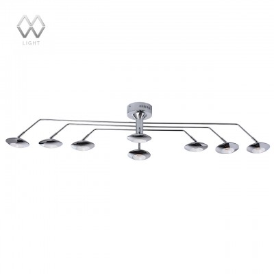 Люстра Mw light 632013508 Гэлэкси Люстра Mw light 632013508 ГэлэксиПотолочные<br>Описание модели 632013508: Светильник из коллекции Гэлэкси, выполненный в стиле функционального минимализма, станет отличным дополнением современного интерьера. Металлическое основание цвета хрома гармонично смотрится в сочетании с оригинально расположенными плафонами того же оттенка. Акриловая вставка внутри плафона позволяет свету проходить сквозь плафон по окружности, создавая необычный эффект. Композицию можно сделать ещё более интересной, изменив расположение рожков или наклон плафонов.<br><br>Установка на натяжной потолок: Да<br>S освещ. до, м2: 16<br>Крепление: Планка<br>Тип лампы: Накаливания / энергосбережения / светодиодная<br>Тип цоколя: LED<br>Количество ламп: 8<br>Ширина, мм: 120<br>MAX мощность ламп, Вт: 5<br>Длина, мм: 1320<br>Высота, мм: 230<br>Цвет арматуры: серебристый