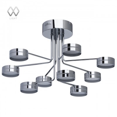 Люстра Mw light 632014309 Гэлэкси Люстра Mw light 632014309 ГэлэксиПотолочные<br>Описание модели 632014309: Фантазийный современный дизайн, модная цветовая палитра, высокая функциональность – главные достоинства люстры из коллекции «Гэлэкси». Она выполнена в минималистичном стиле хай-тек, который идеально подходит к обстановке современного городского интерьера. Хромированное металлическое основание и плафоны удивляют оригинальным расположением и простотой форм. Источники света – светодиоды - декорированы акриловой вставкой, благодаря которой свет мягко рассеивается. Несомненное достоинство светильника - высокие параметры освещенности.<br><br>Установка на натяжной потолок: Да<br>S освещ. до, м2: 16<br>Крепление: Планка<br>Тип лампы: LED<br>Тип цоколя: LED<br>Количество ламп: 9<br>MAX мощность ламп, Вт: 5<br>Диаметр, мм мм: 570<br>Высота, мм: 355<br>Цвет арматуры: серебристый