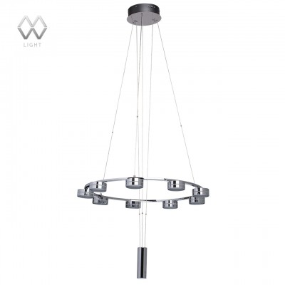 Люстра Mw light 632014409 Гэлэкси Люстра Mw light 632014409 ГэлэксиПодвесные<br>Описание модели 632014409: Современный дизайн подвесной люстры из коллекции «Гэлэкси» идеально впишется в интерьер городского жителя. Хромированное металлическое основание дополнено плафонами в тон, оснащенными рассеивателями из матового акрила. Помимо этого, у светильника есть специальный противовес, благодаря которому легко и удобно регулировать высоту подвеса. Люстра прекрасно подойдет для зонального освещения, например, обеденной зоны.<br><br>Установка на натяжной потолок: Да<br>S освещ. до, м2: 17<br>Крепление: Планка<br>Тип лампы: LED<br>Тип цоколя: LED<br>Количество ламп: 9<br>MAX мощность ламп, Вт: 5<br>Диаметр, мм мм: 650<br>Высота, мм: 1500<br>Цвет арматуры: серебристый