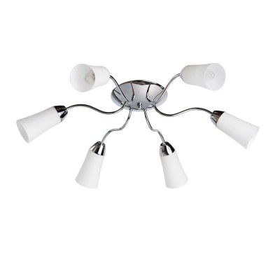 Люстра De markt 638010706 Олимпия Люстра De markt 638010706 ОлимпияПотолочные<br>Описание модели 638010706: Удивительная потолочная люстра «Олимпия» создана специально для того, чтобы осветить даже самые отдаленные уголки комнаты. Хромированное металлическое основание гармонично дополнено белыми матовыми плафонами, направленными в разные стороны таким образом, чтобы освещение было максимально эффективно распределено. Стиль светильника оригинальный и вместе с тем лаконичный, без излишеств и дополнительных украшений. «Олимпия» идеально подойдет для просторных гостиных или спален в стилях модерн или контемпорари. Рекомендуемая площадь освещения – 18 кв.м.<br><br>Установка на натяжной потолок: Ограничено<br>S освещ. до, м2: 18<br>Крепление: Планка<br>Тип лампы: накаливания / энергосбережения / LED-светодиодная<br>Тип цоколя: E14<br>Количество ламп: 6<br>MAX мощность ламп, Вт: 60<br>Диаметр, мм мм: 700<br>Высота, мм: 160<br>Цвет арматуры: серебристый