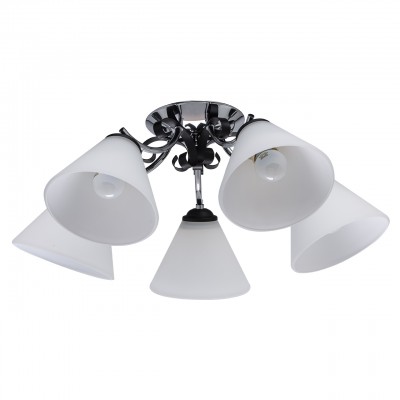 Светильник De Markt 676012605 Светильник De Markt 676012605Потолочные<br>676012605 - это Элегантная строгость отличает люстру из коллекции «Нежность». Комбинированное металлическое основание в двух оттенках - хром и матовый чёрный - отлично сочетается со спокойным матово-белым тоном стеклянных плафонов. Такая люстра станет прекрасным дополнением любого интерьера.<br><br>Установка на натяжной потолок: Да<br>S освещ. до, м2: 15<br>Тип лампы: накаливания / энергосбережения / LED-светодиодная<br>Тип цоколя: E27<br>Количество ламп: 5<br>MAX мощность ламп, Вт: 60<br>Диаметр, мм мм: 560<br>Высота, мм: 220