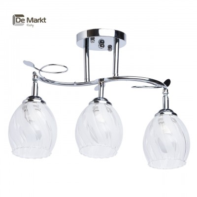 Люстра De markt 677010503 Грация Люстра De markt 677010503 ГрацияПоворотные<br>Описание модели 677010503: Люстра из коллекции «Грация» - это сочетание необычных форм, плавных линий и оригинального дизайна. Основание из металла цвета никеля эффектно смотрится в сочетании с двойными изогнутыми витыми рожками. Плафоны округлой, шарообразной формы декорированы рифленым краем и стильным полосатым рисунком в виде сочетания прозрачных и белых полос. Приятные плюсы – люстра по демократичной цене, идеальна для стандартных потолков и имеет высокие параметры освещенности порядка 18 кв.м.<br><br>Установка на натяжной потолок: Да<br>S освещ. до, м2: 9<br>Крепление: Планка<br>Тип лампы: Накаливания / энергосбережения / светодиодная<br>Тип цоколя: E27<br>Количество ламп: 3<br>Ширина, мм: 360<br>MAX мощность ламп, Вт: 60<br>Длина, мм: 660<br>Высота, мм: 290<br>Цвет арматуры: серебристый