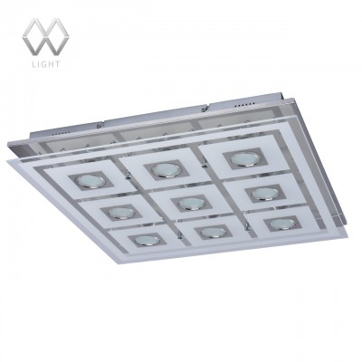 Люстра Mw light 678011409 Граффити Люстра Mw light 678011409 ГраффитиПотолочные<br>Описание модели 678011409: Светодиодный потолочный светильник «Граффити» с впечатляющим функционалом освежит пространство гостиной, спальни, кухни или холла в современном дизайне интерьера. Стальная зеркальная панель, декорированная пластиной из стекла с геометрическим паттерном, несет встроенные основные светодиодные лампы и дополнительные акцентные светодиоды RGB, которые создают невероятно красивое освещение и позволяют выбрать разнообразные световые и цветовые режимы, в зависимости от настроения и ситуации. «Граффити» обладает высокими параметрами освещенности и подходит для стандартных потолков.<br><br>Установка на натяжной потолок: Да<br>S освещ. до, м2: 11<br>Крепление: Планка<br>Тип лампы: LED<br>Тип цоколя: LED<br>Количество ламп: 9<br>Ширина, мм: 535<br>MAX мощность ламп, Вт: 5<br>Длина, мм: 535<br>Высота, мм: 75<br>Цвет арматуры: серебристый