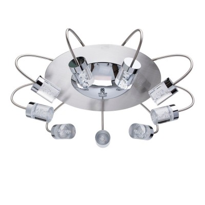Люстра Mw light 678011709 Граффити Люстра Mw light 678011709 ГраффитиПотолочные<br>Описание модели 678011709: Современный динамичный дизайн превращает люстру из коллекции «Граффити» в идеальное дополнение интерьера городского жителя. Она выполнена в модных тонах: металлическое основание окрашено в серебристый цвет, а хромированный декоративный элемент в центре композиции удачно подчеркивает его. Главная изюминка люстры – оригинально изогнутые рожки и гармонично сочетающиеся с ними прозрачные плафоны. Выполненные в виде небольших цилиндров с пузырьками внутри, они оживят дизайн любого интерьера.<br><br>Установка на натяжной потолок: Да<br>S освещ. до, м2: 19<br>Крепление: Планка<br>Тип лампы: LED - светодиодная<br>Тип цоколя: LED<br>Количество ламп: 9<br>MAX мощность ламп, Вт: 5<br>Диаметр, мм мм: 640<br>Высота, мм: 200<br>Цвет арматуры: серебристый